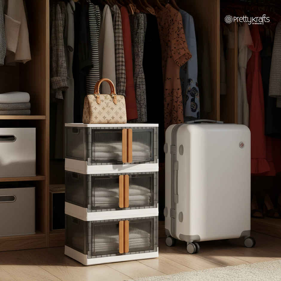 PrettyKrafts Foldable Double Door Wardrobe Organizer | 1 Step Easy Assembly Storage Cupboard
