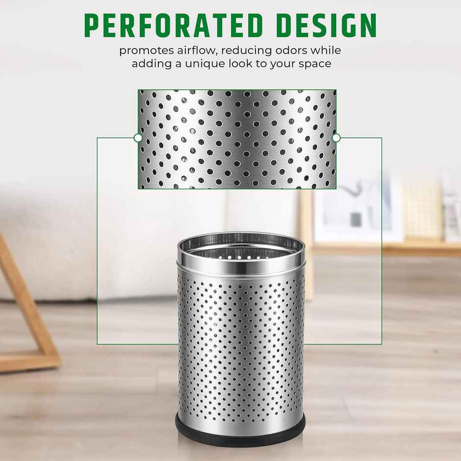 Robustt Stainless Steel Dustbin - 10 L | Silver