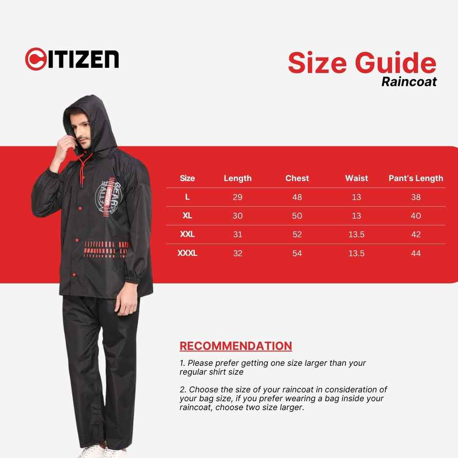 Citizen Tapping Series |Rubberized Raincoat With Pant - Black- CT007-2XL