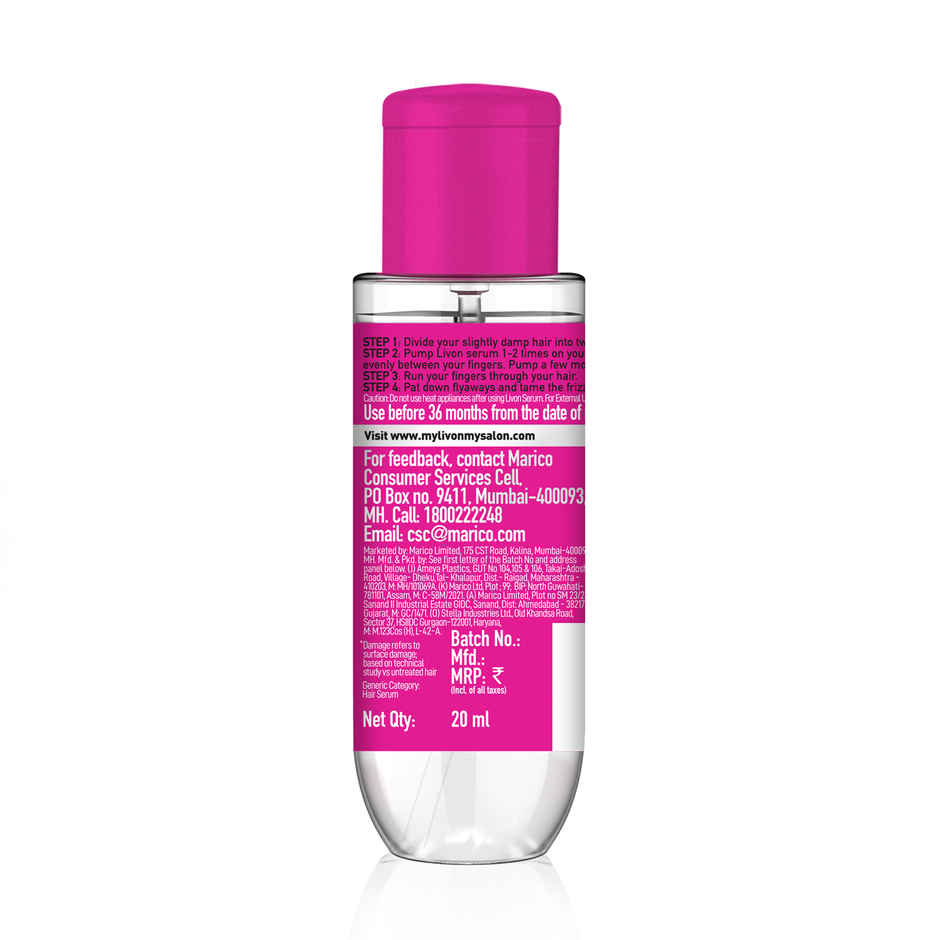 Livon Serum for Frizz-free, Smooth Hair, with Argan Oil & Vitamin E
