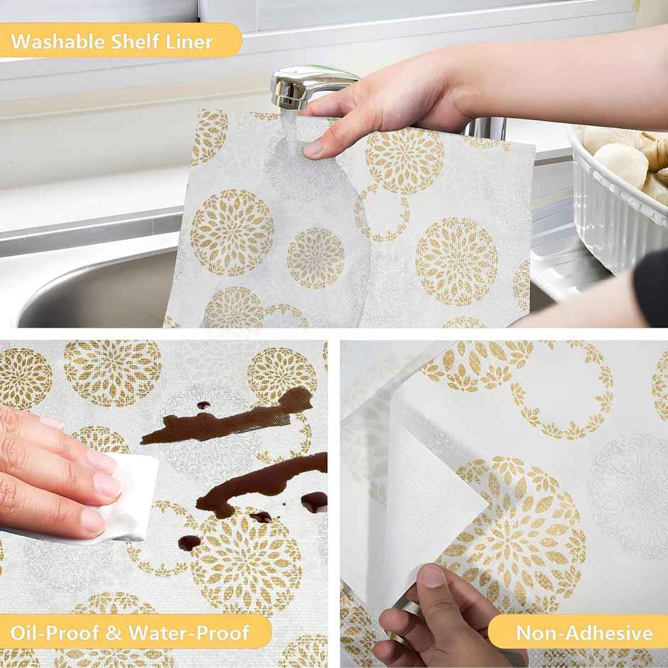 Kuber Industries PVC 5 MTR Flower Design Kitchen Drawer/Cabinet Shelf Mat | Cream
