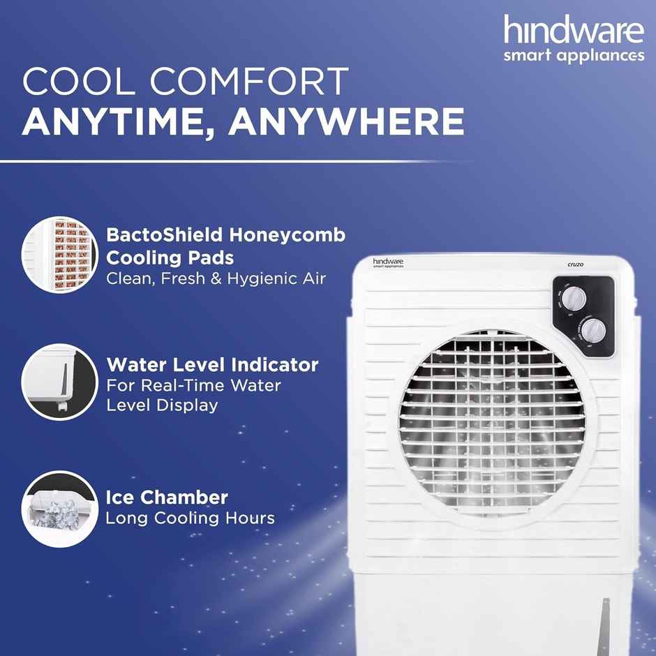 Hindware Smart Appliances | Cruzo 25l Personal Air Cooler | Dust Free Filter - Black & White