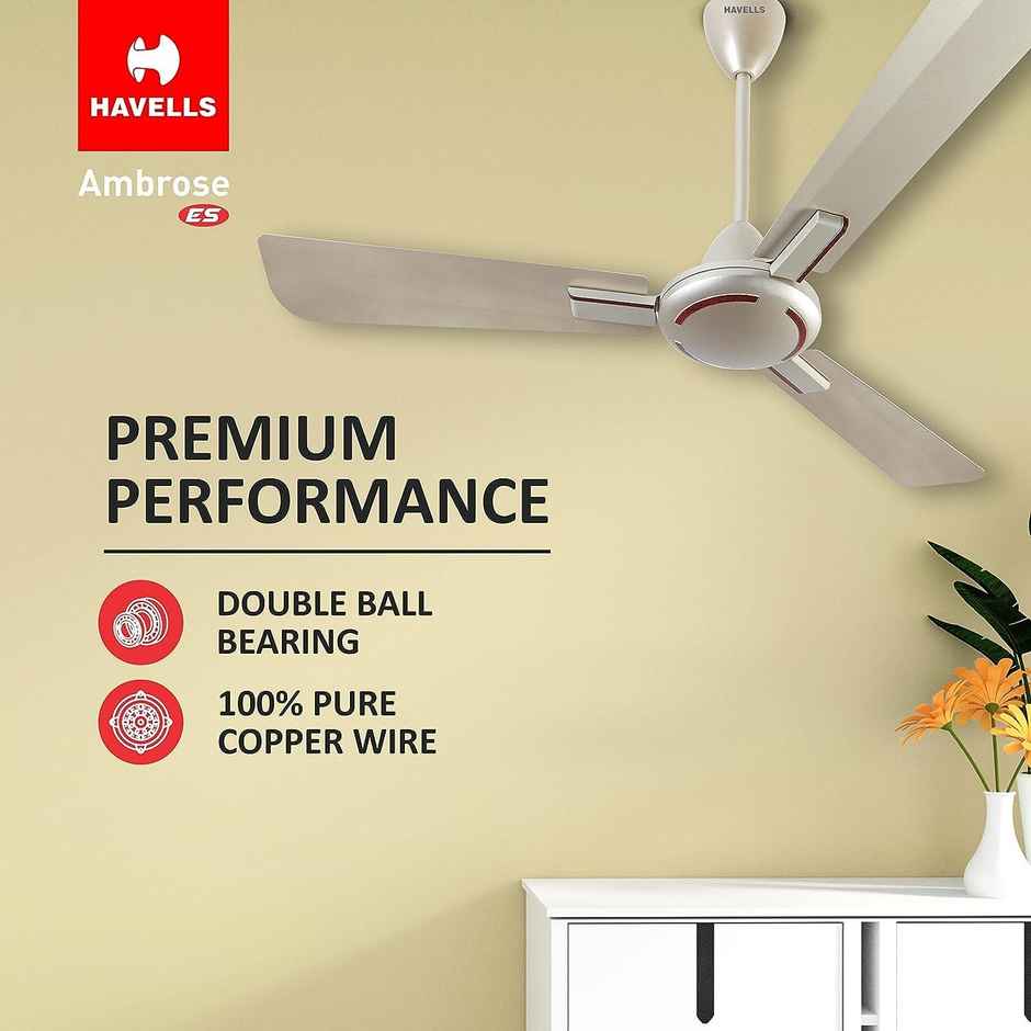 Havells Ambrose ES Ceiling Fan, 1200mm, Energy Saving, 100% Pure Copper Motor, Gold Mist Wood