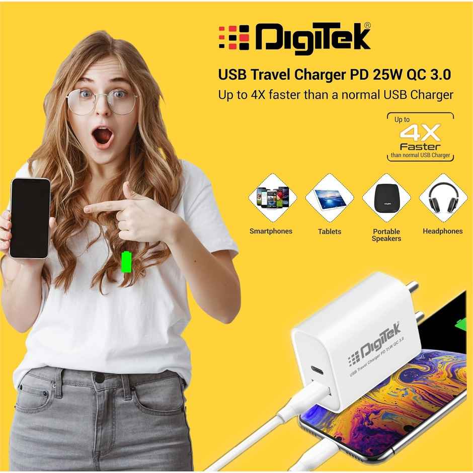Digitek 25W Usb-C Pd & Qc Power Delivery Pd3.0 Dual Port Fast Wall Charger Typec Devices Dmqc Pd25W