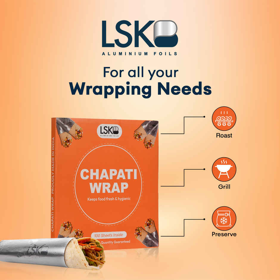 CHAPATI WRAP 100 Pre-Cut Aluminium Foil Sheets