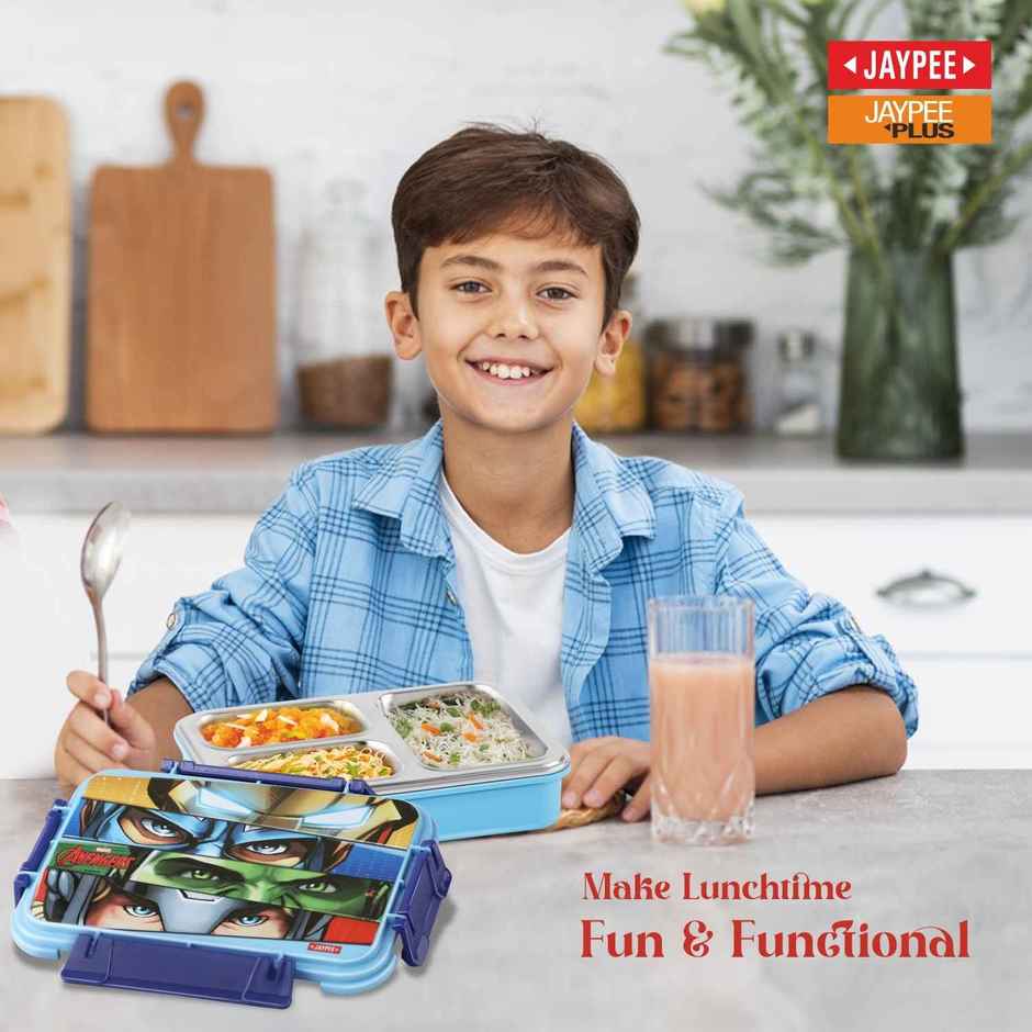 Jaypee Toonbox 3 Compartment Stainless Steel Insulated Lunch Box for School Kids, SkyBlue, 625ml