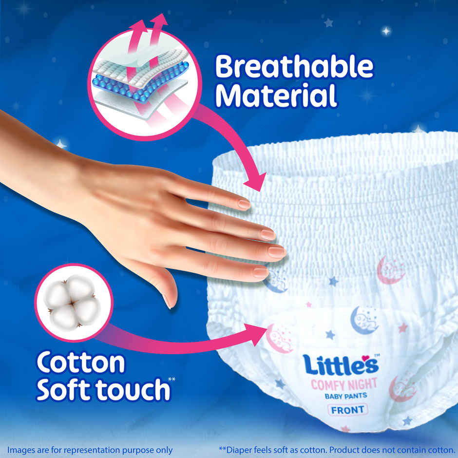 Littles Baby Diapers Pants | Comfy Nights | 7-12 kg | M