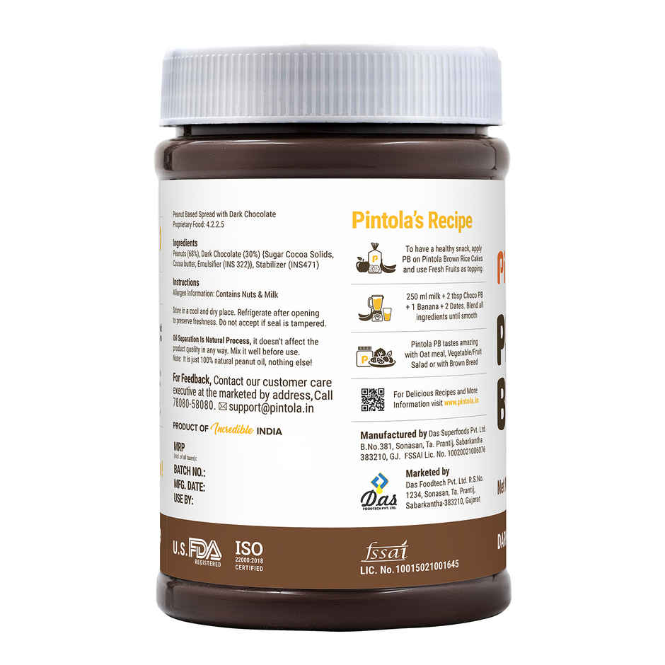 Pintola Peanut Butter Chocolate Flavour Crunchy - 18.6G Protein & 5.2G Dietary Fiber