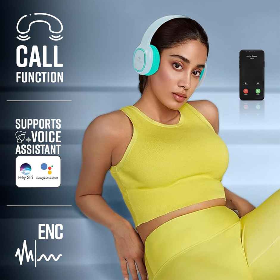 ZEBRONICS Thunder Bluetooth 5.3 Wireless Over Ear Headphones with 60H Backup, Gaming Mode, Dual Pairing, Enc, Aux, Micro Sd, Voice Assistant, Comfortable Earcups, Call Function - Sea Green