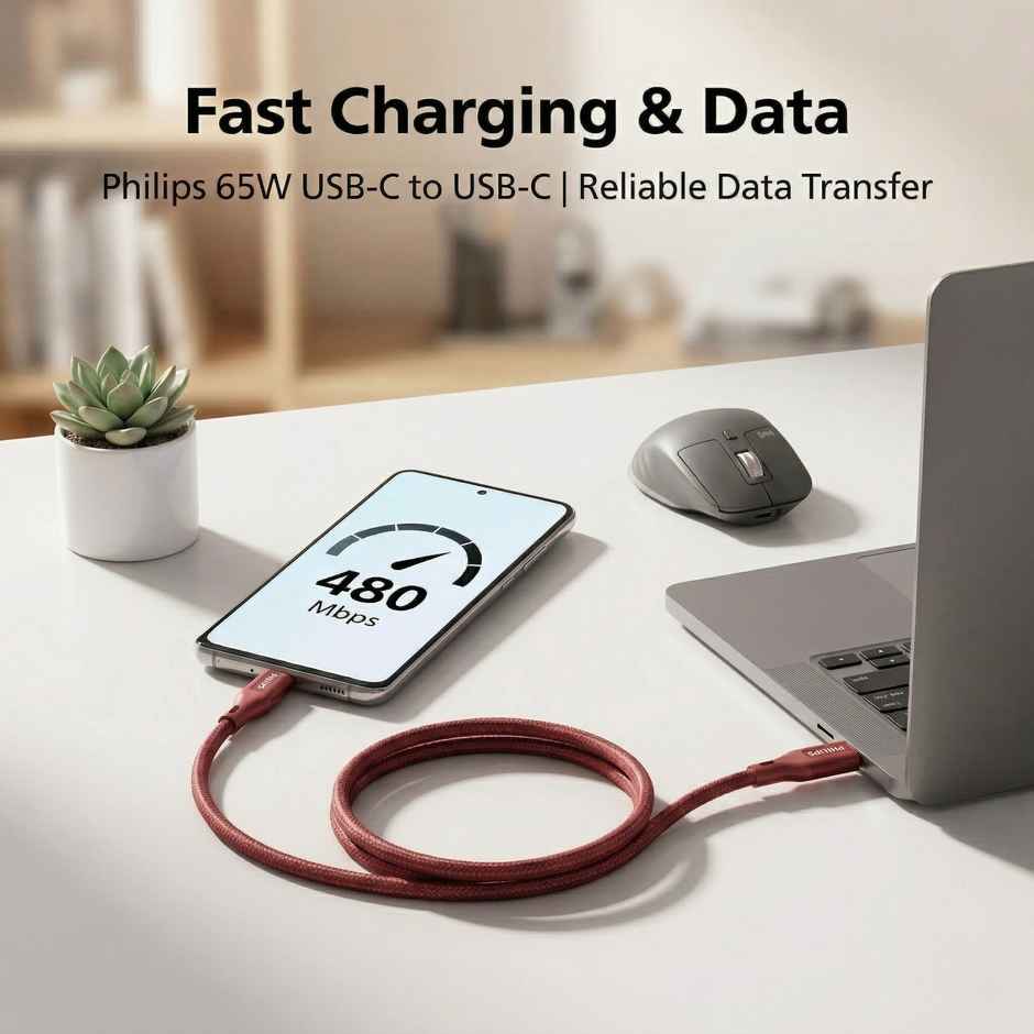 Philips DLC4130CI/94 65W USB Type-C to Type-C Fast Charging Cable | Nylon Braided | 1m