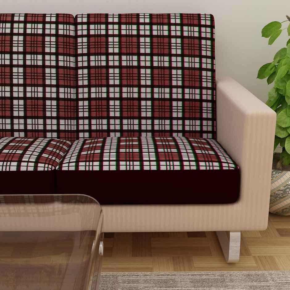 Dream Care Terry Checkered Sofa Cover | Brown Pack of 6 | 23 x 23 Inch
