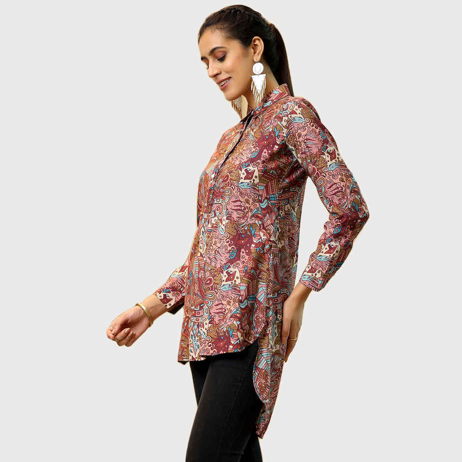 Libas Women's Ethnic Motif Printed Kurti with Extended Back | 37210 | Mauve - S