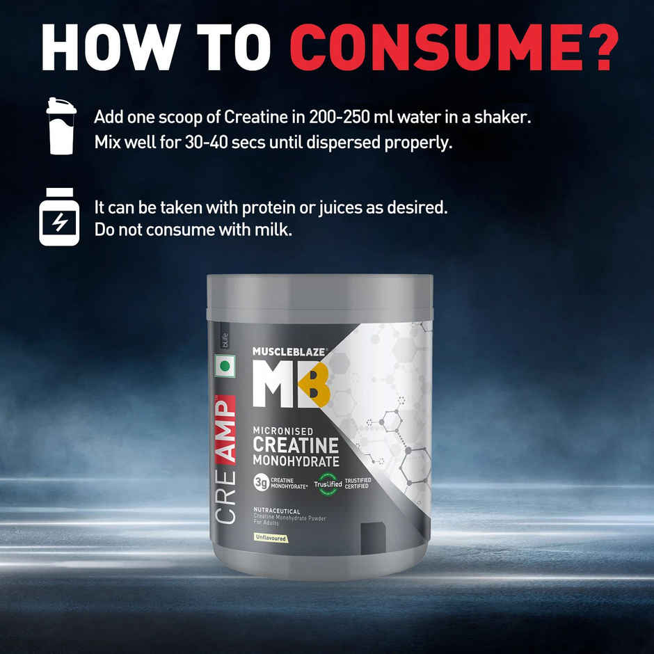 MuscleBlaze Mirconised Creatine Monohydrate CreAMP Powder (Unflavoured, 32 Servings)