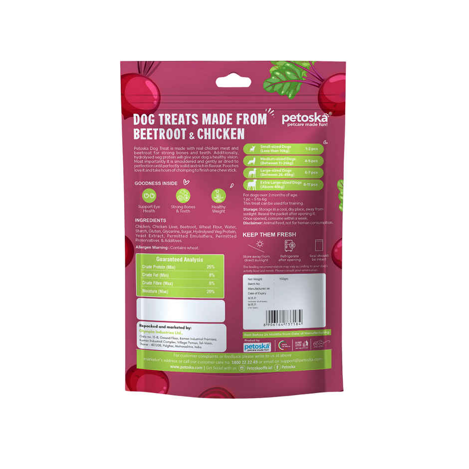 Petoska Dog Treats Beetroot Chicken Sticks