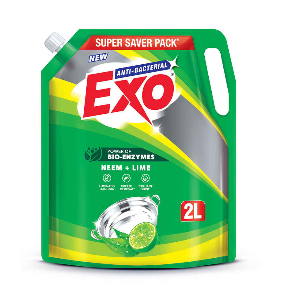 Exo Neem & Lime Anti Bacterial Dishwash Liquid | Tough Grease Removal with Power of Bio-Enzymes
