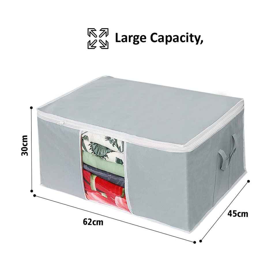 Prettykrafts Underbed Storage Bag, Storage Organizer With Side Handles (Set Of 3 Pcs) - Grey