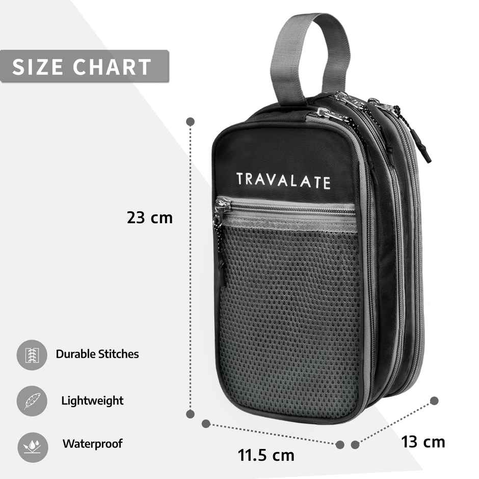 TRAVALATE Three Compartment Travel Toiletry Kit | Black