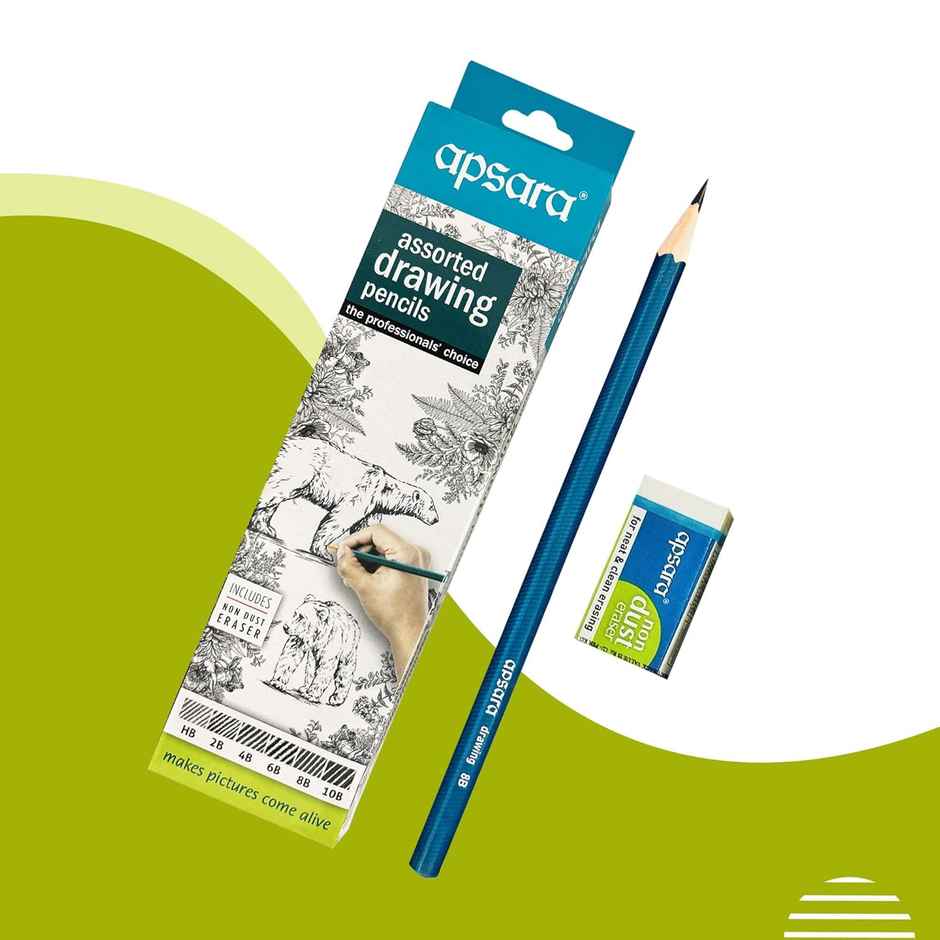 Apsara Assorted Drawing Pencils (Hb, 2b, 4b, 6b, 8b, 10b), Impregnated Lead, for Artists, Pack of 6