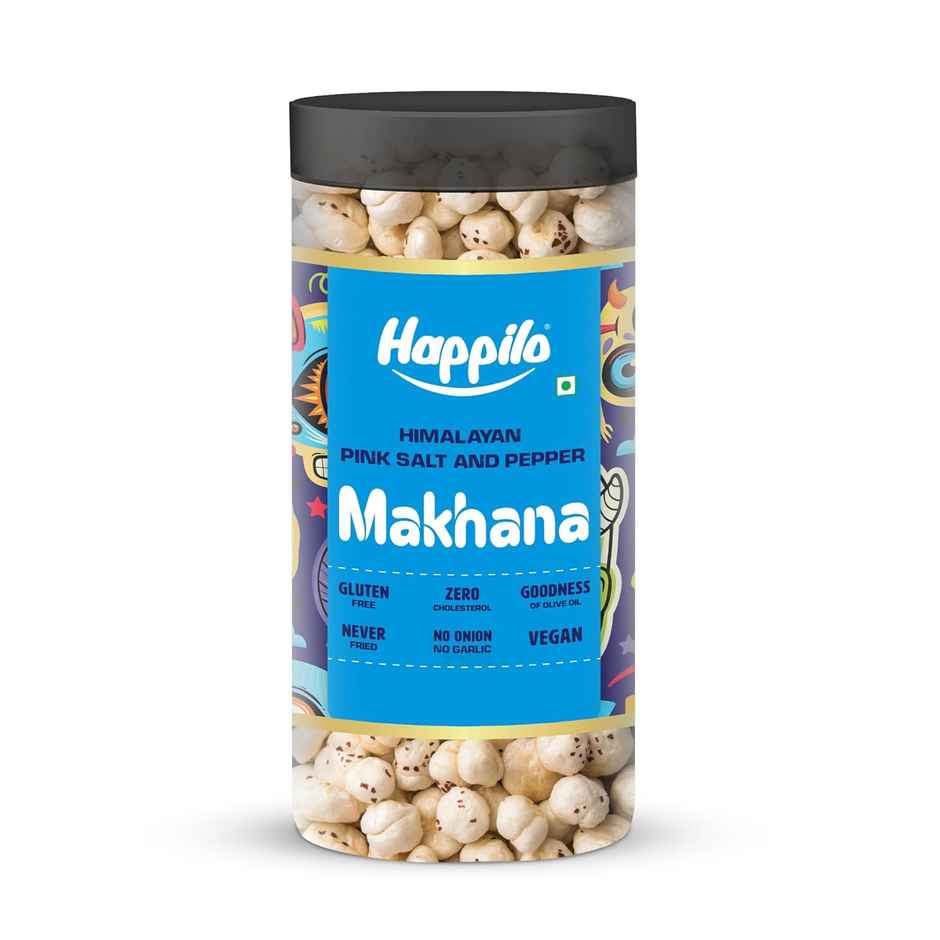 Happilo Makhana Himalayan Pink Salt & Pepper Jar, Roasted Foxnut Healthy Snack