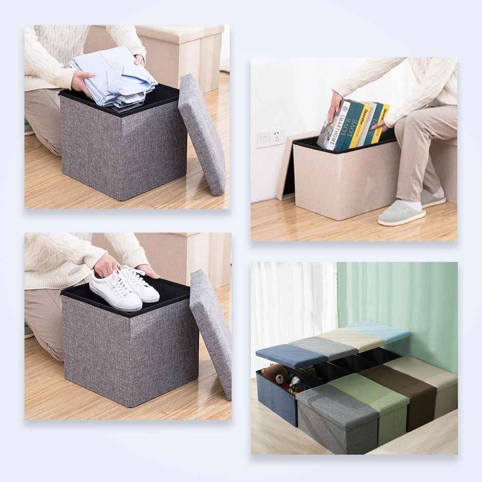 Kuber Industries Square Storage Stool|Wardrobe Organizer for Clothes-Books | M ZH006BU | Navy Blue