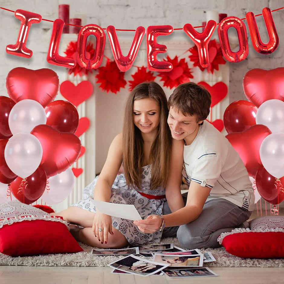 White and Red Balloons & I Love You Foil Balloon for Decoration | Party Propz