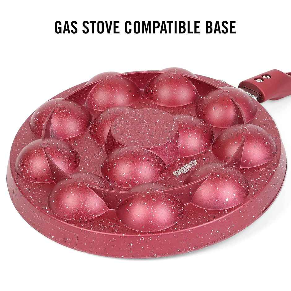Cello Non Stick Crown 12 Cavity Appam Maker Single Handle| Maroon