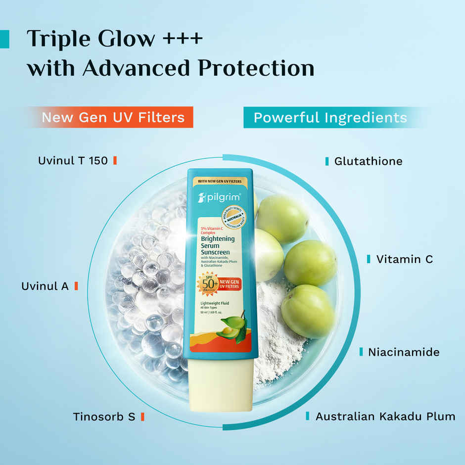 Pilgrim 5% Vitamin C Complex Brightening Serum Sunscreen SPF 50+ PA++++ with Niacinamide