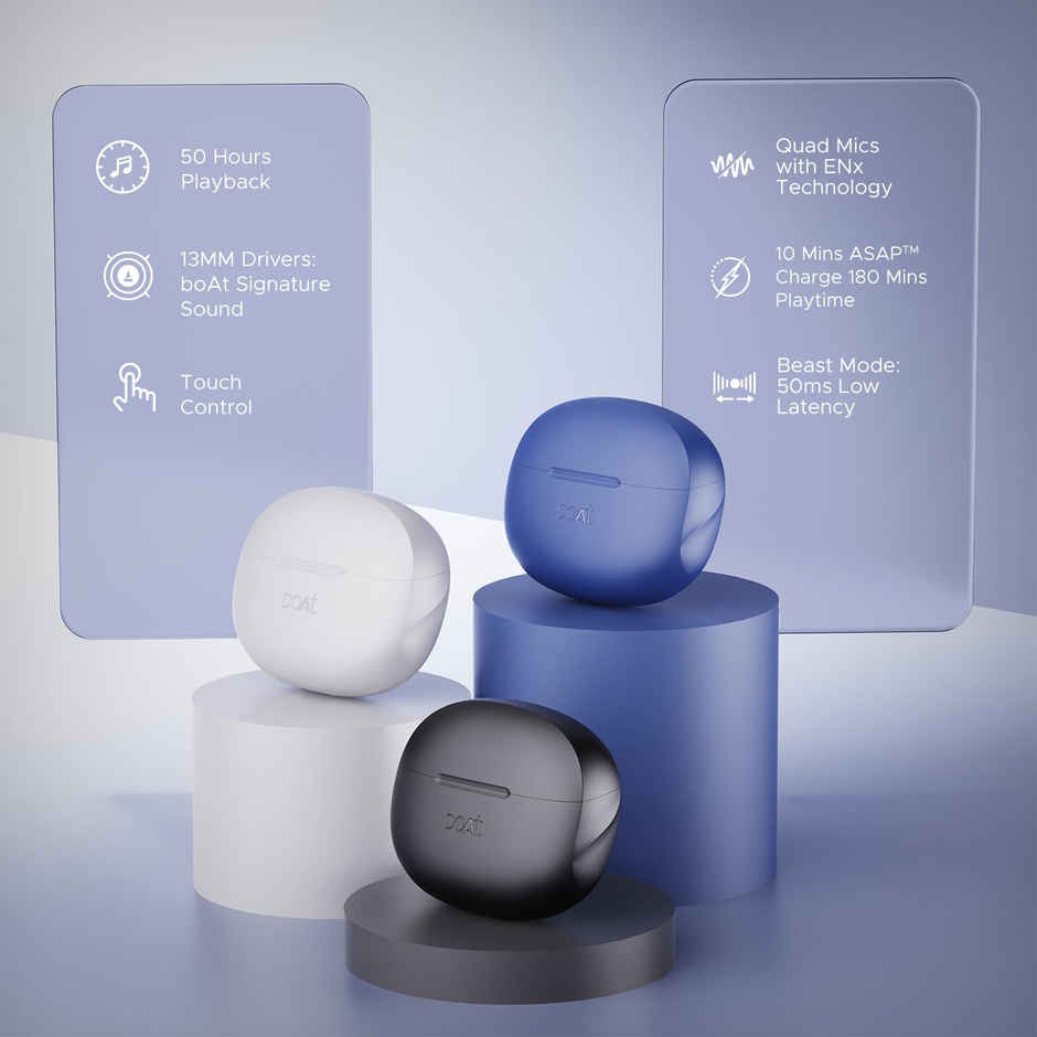 boAt Airdopes 170 TWS Earbuds w/ 50H Playtime, Quad Mics ENx Tech & BEAST Mode for Gaming (Classic Black)