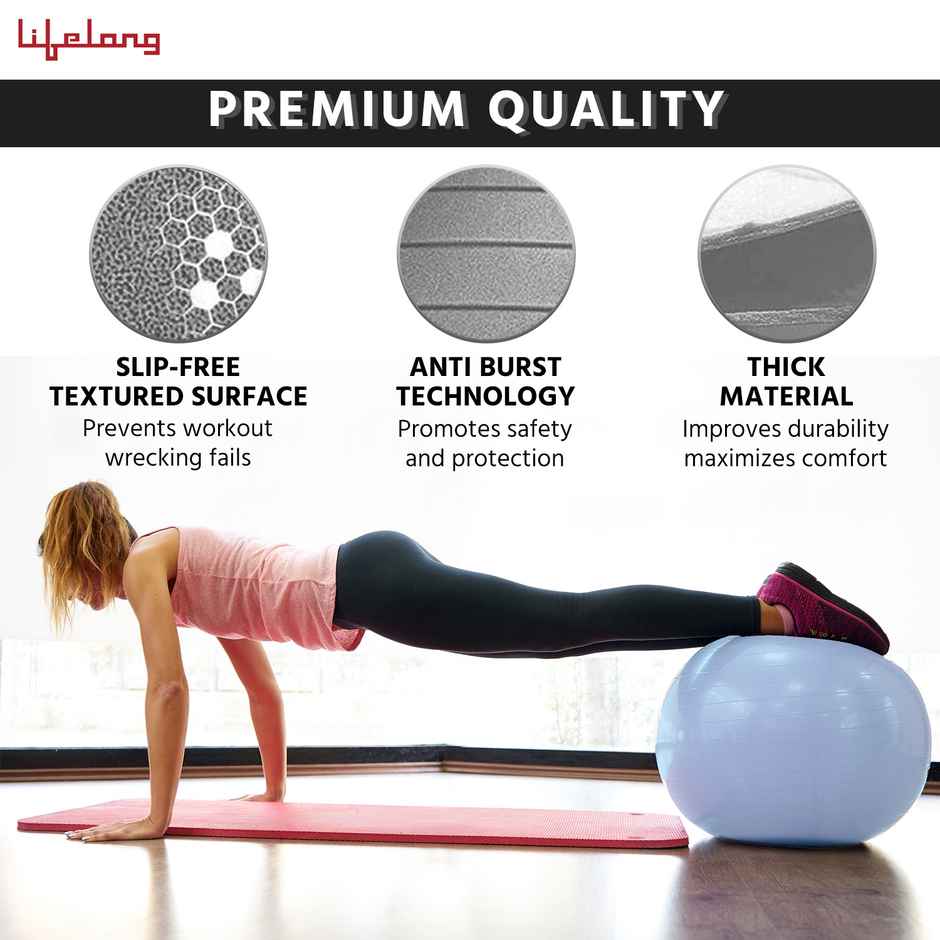 Lifelong Gym Ball For Exercise|Anti Burst Exercise Ball With Foot Pump(65 Cm, Blue)