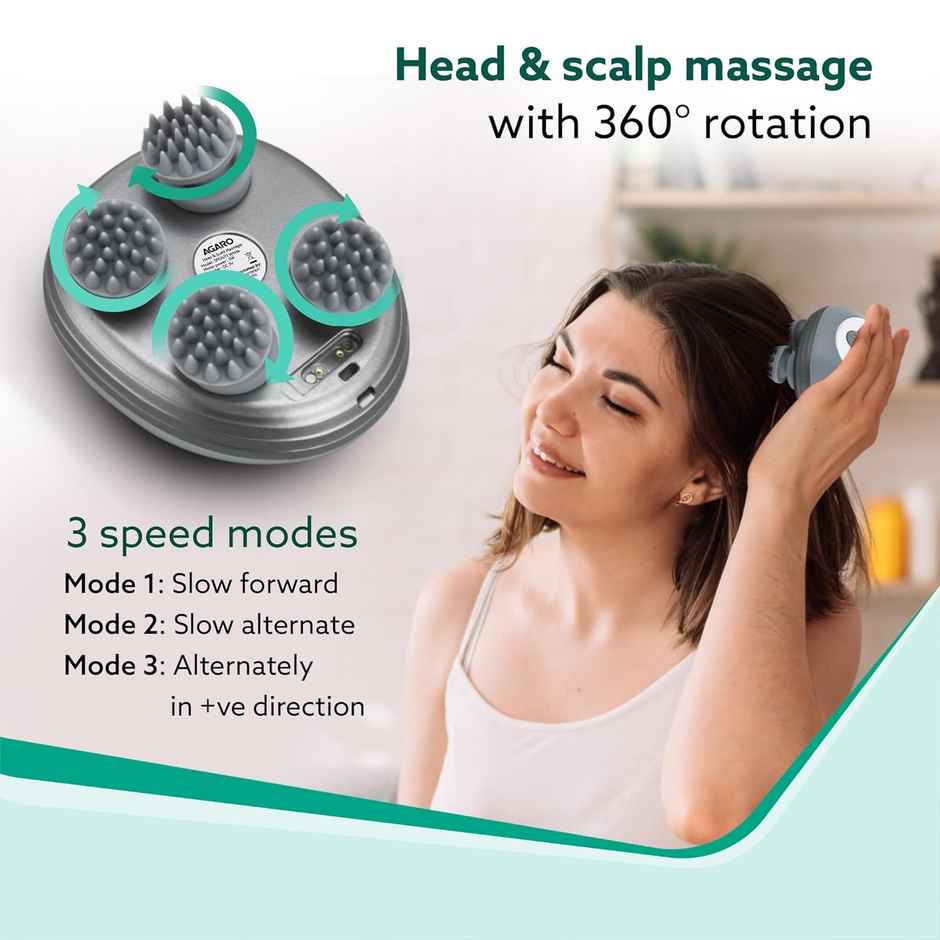 Agaro Scalp Massager Rechargeable Electric Head Kneading 3 Speed Modes Handheld Portable Scratcher