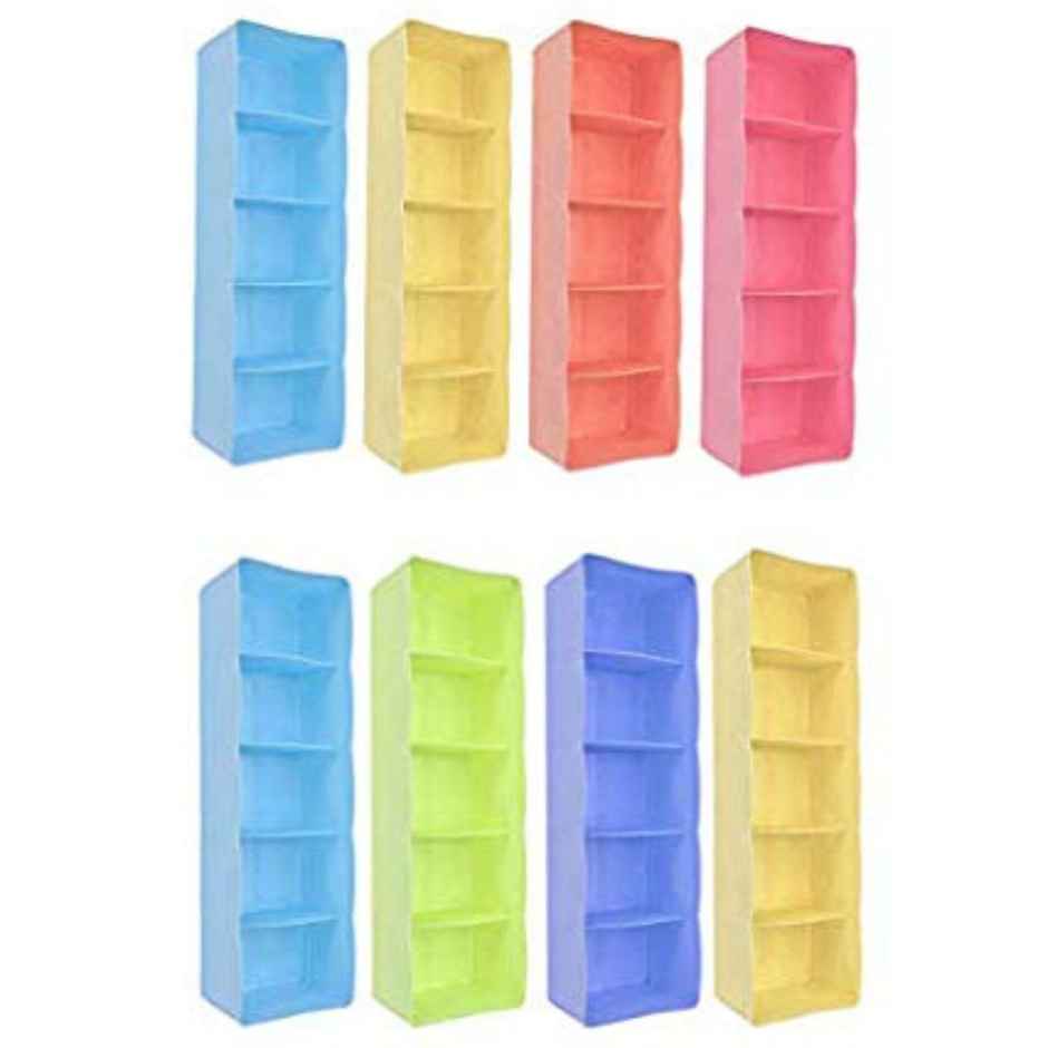 Go Hooked 5 Grid Plastic Storage Box Drawer Organizer | Multicolor | Set Of 8