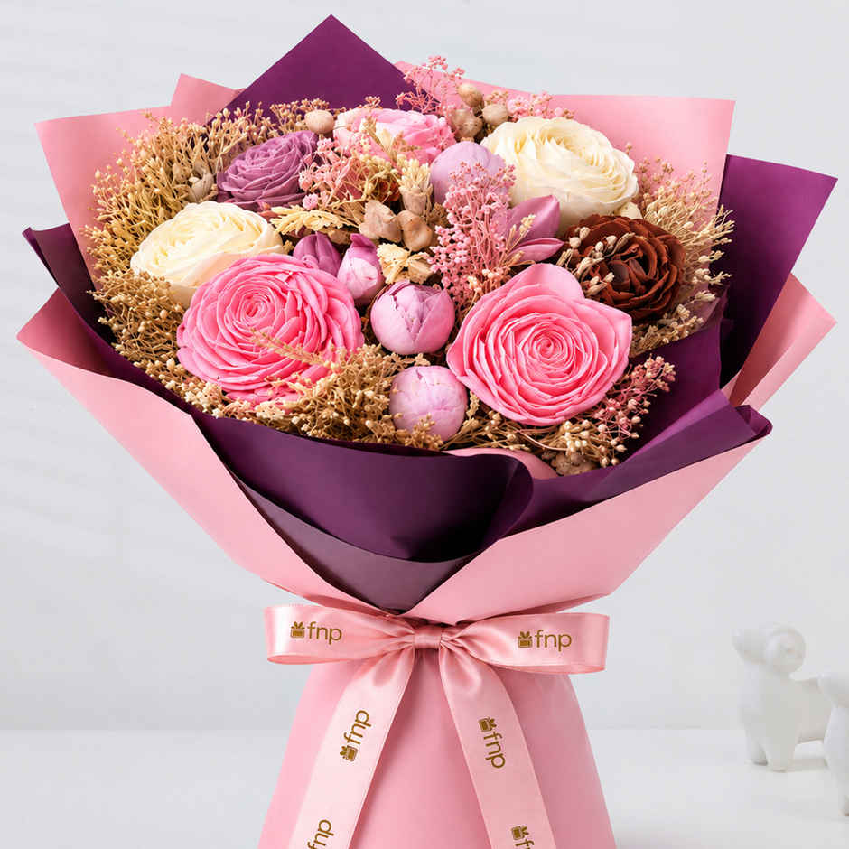 Serene Shola Pith Flower Blossom Bouquet | Gift Set | FNP