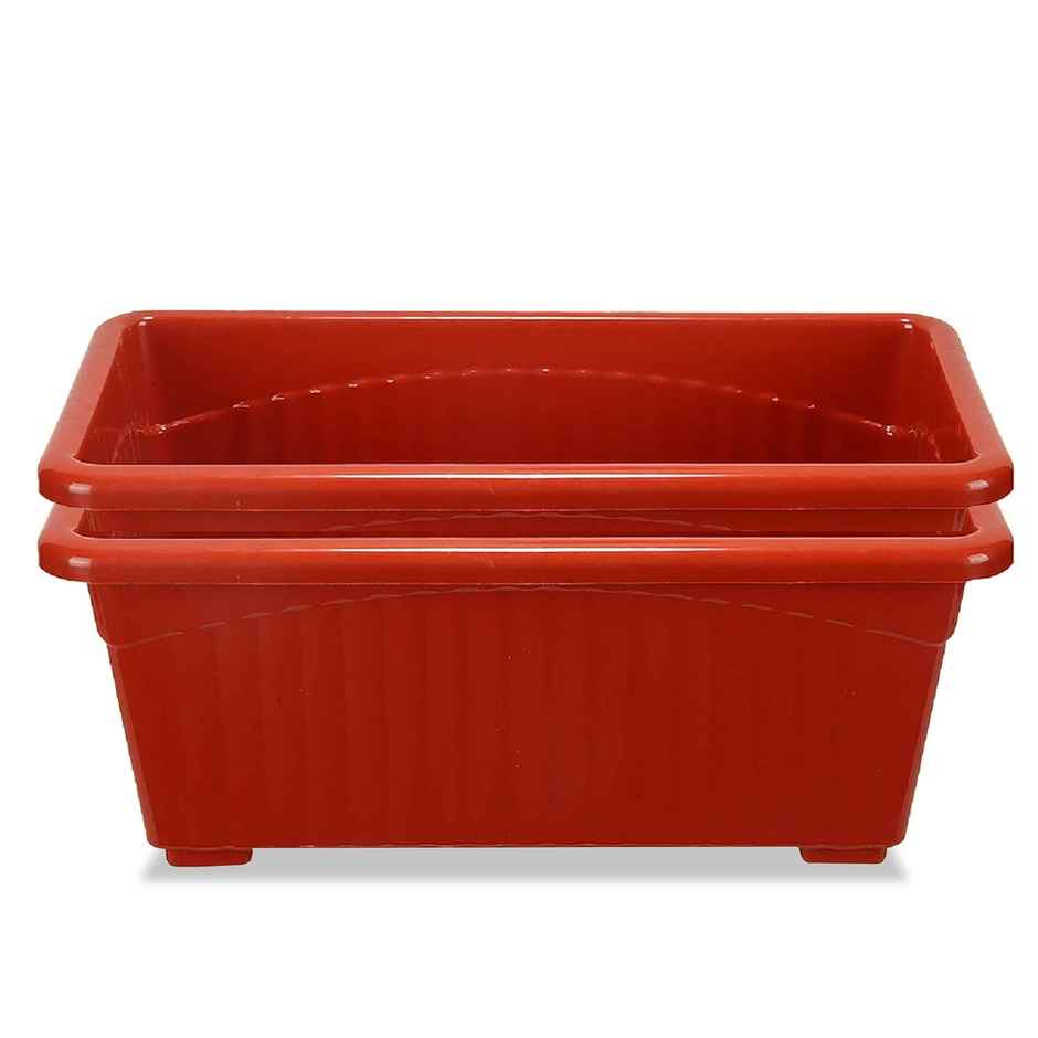 Nayra Plant Pots Plastic Rectangular Red Color Pots | Set of 2