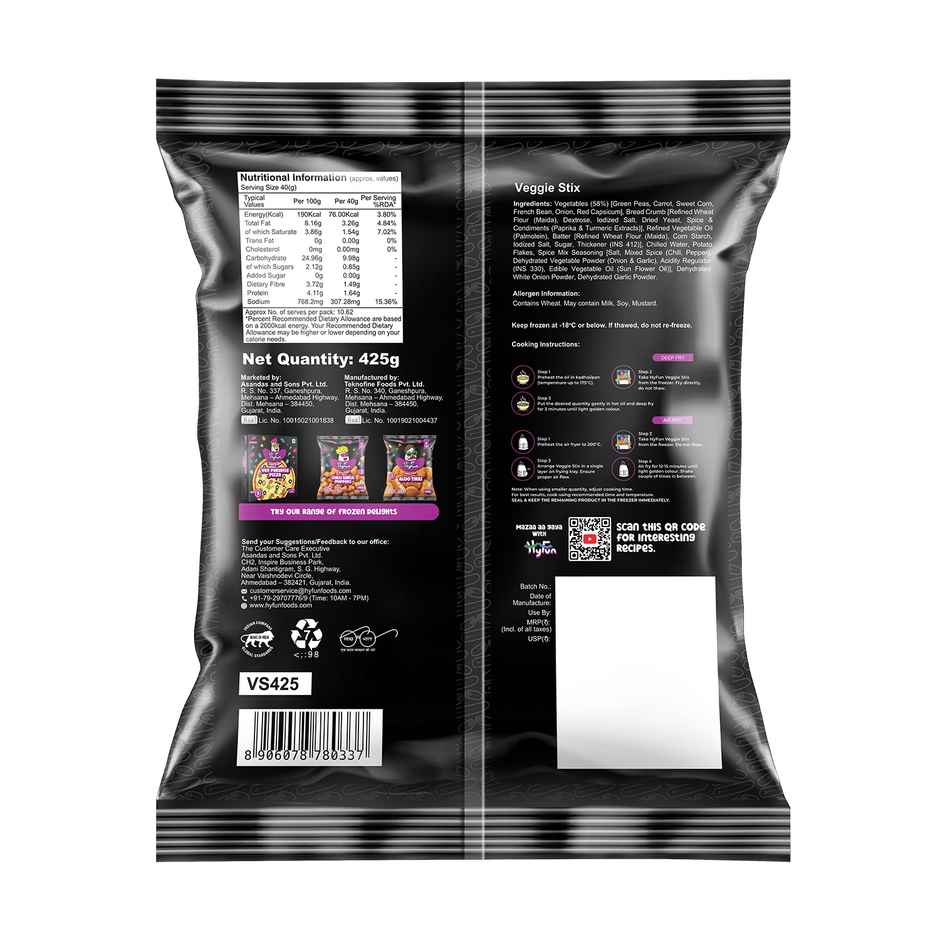 HyFun Veggie Stix, Tasty & Wholesome, Veg Snack | Frozen