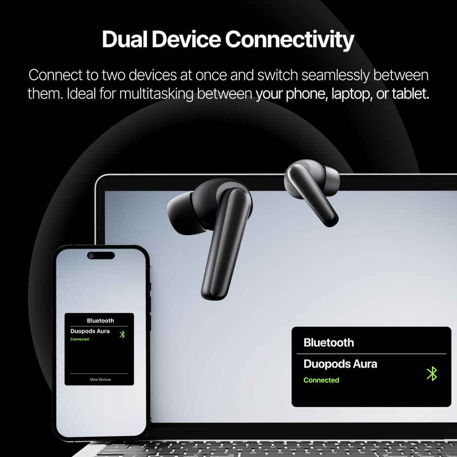 Mivi DuoPods Aura ANC TWS Earbuds | 60H Playtime | Quad Mic | 50ms Gaming | BT v5.3 | IPX4