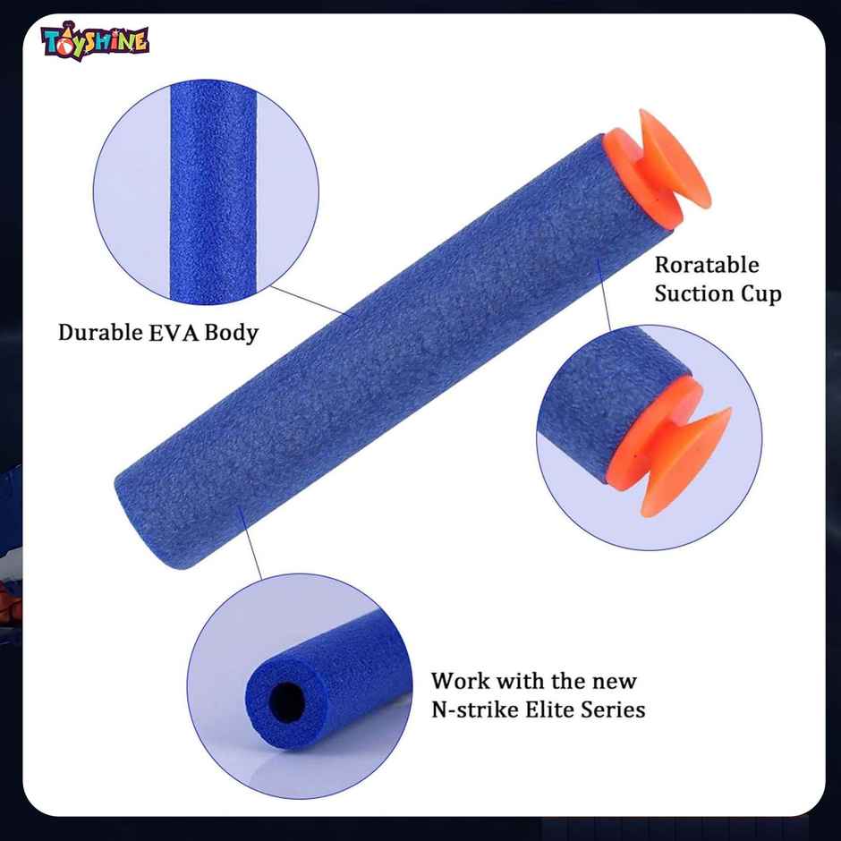 Toyshine 50 Pcs Foam Dart Bullets, Soft Suction Darts, Blue