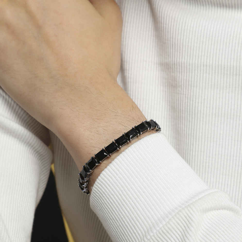 French Accent Geometric Stone Tennis Bracelet - Charcoal Black