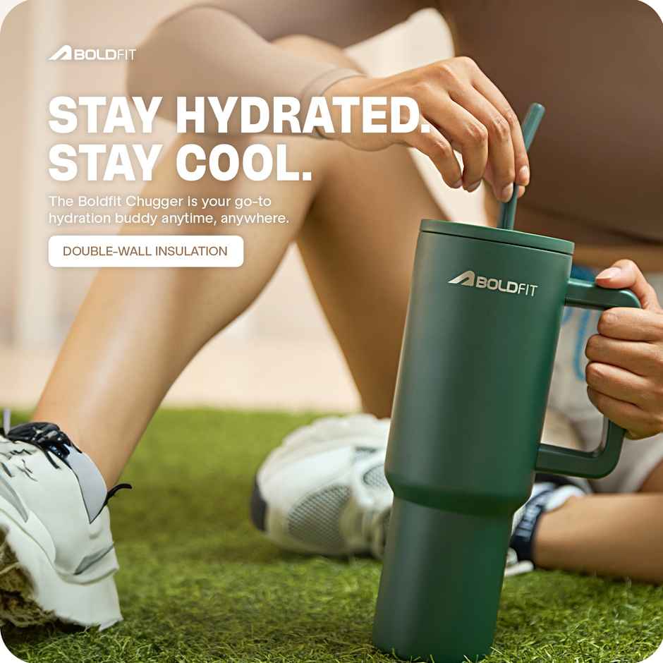 Boldfit Tumbler Bottle with Lid and Straw | Stainless Steel | Double Insulated | 1200 ml- Emerald