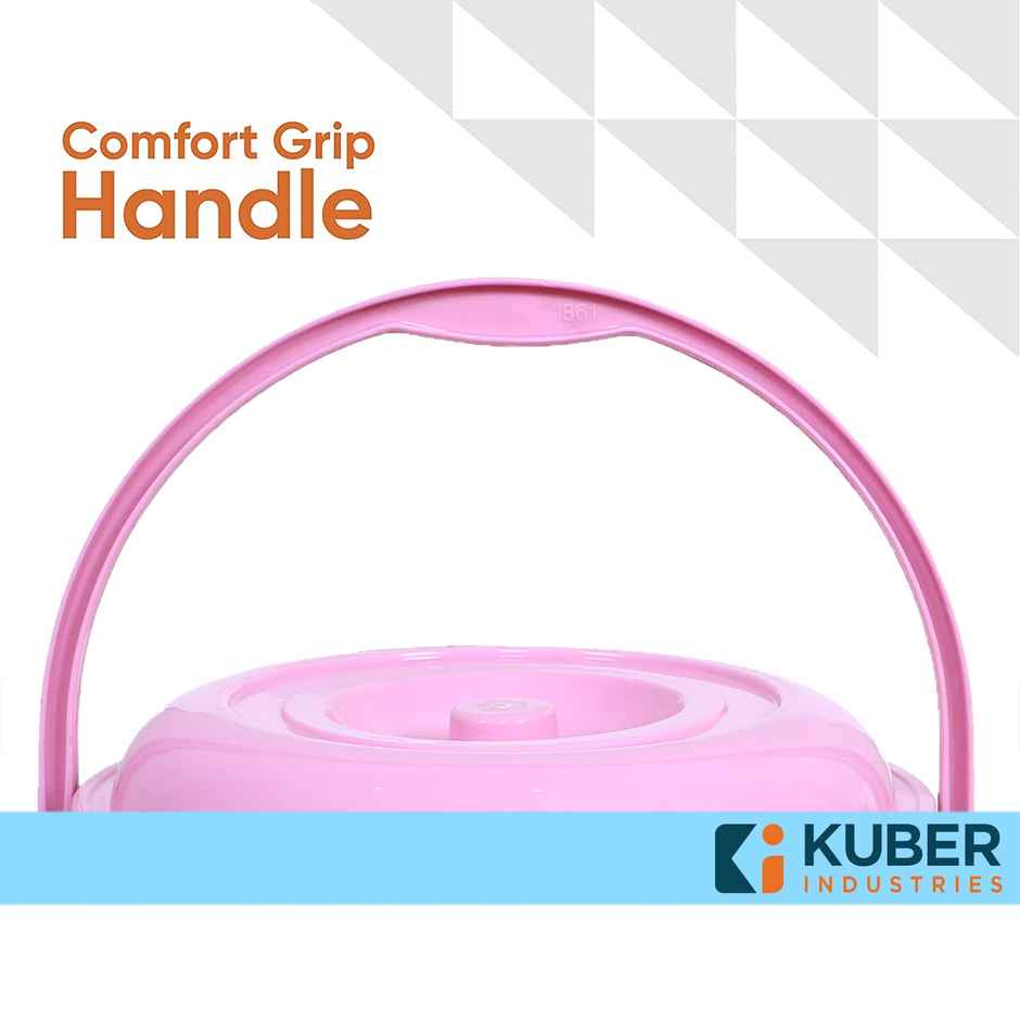 Kuber Industries Plastic Bucket|Transparent Bucket with Lid & Handle for Bathroom | 13 Litre (Pink)
