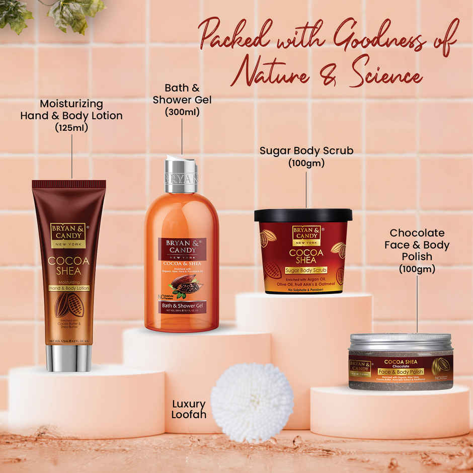 Bryan & Candy Cocoa Shea Bath Tub Kit Gift Set | Complete Home Spa Experience | Pack Of 4