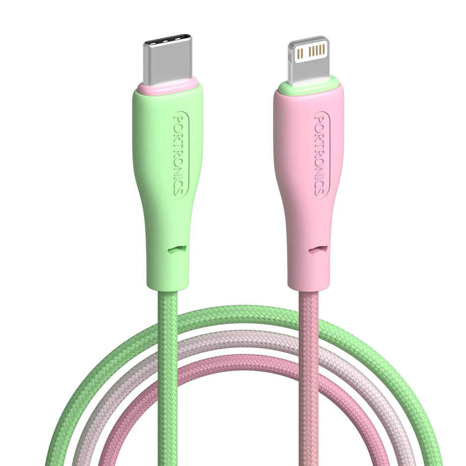 Portronics HUE X 20W Type C to 8 Pin Dual Tone 1Mtr Cable Green+Pink