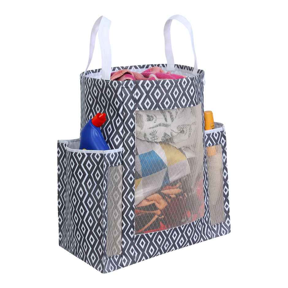 Prettykrafts Laundry Basket,Collapsible And With Side Pocket Black