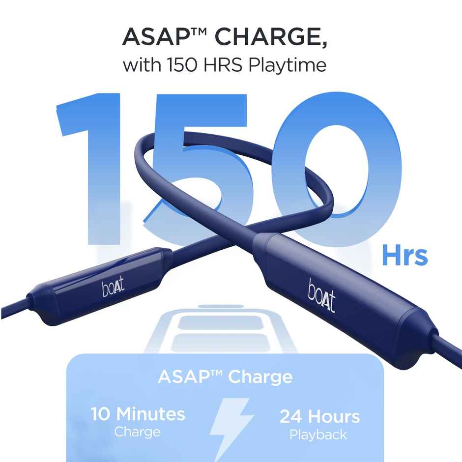 boAt Rockerz Trinity BT Neckband w/ 150H Playtime, Crystal Bionic Sound & ASAP Charge (Just Blue)