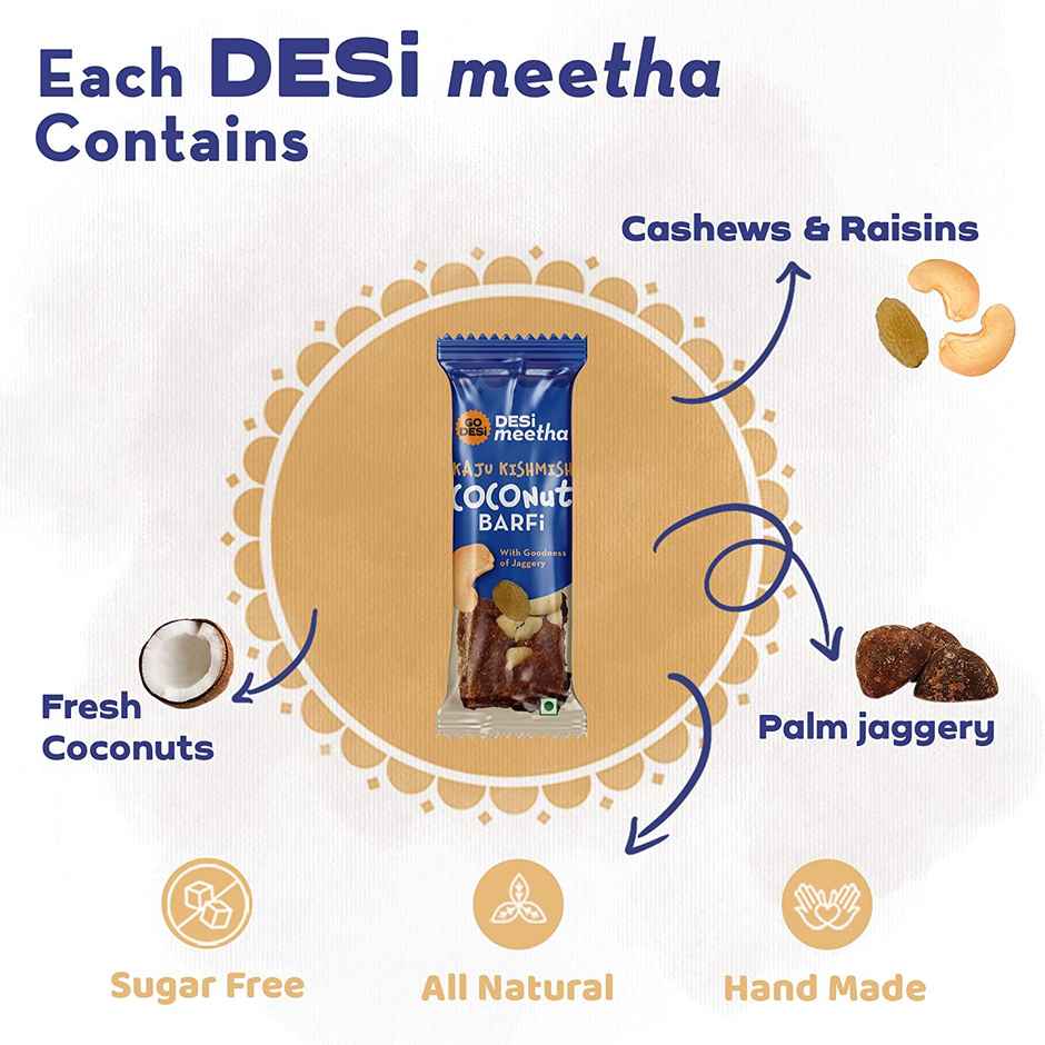 Kaju Kishmish Coconut Barfi, 8 Pcs | Burfi | Sweets | By GO DESi