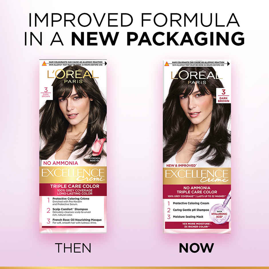 L'Oreal Paris New Excellence Creme Hair Color Mini Shade 3 Dark Brown | 20g + 20ml + 5ml + 5g