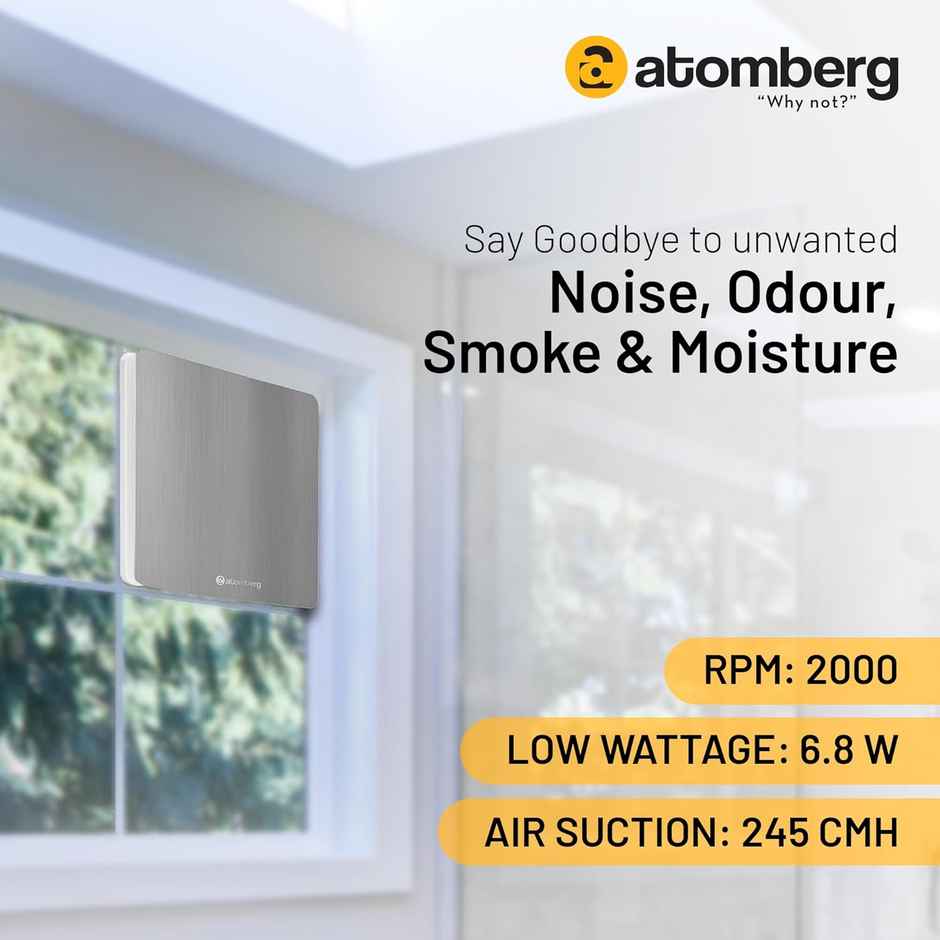 Atomberg Studio Exhaust ,150mm/6 Inches , BLDC Motor, Easy to Clean, Brushed Steel