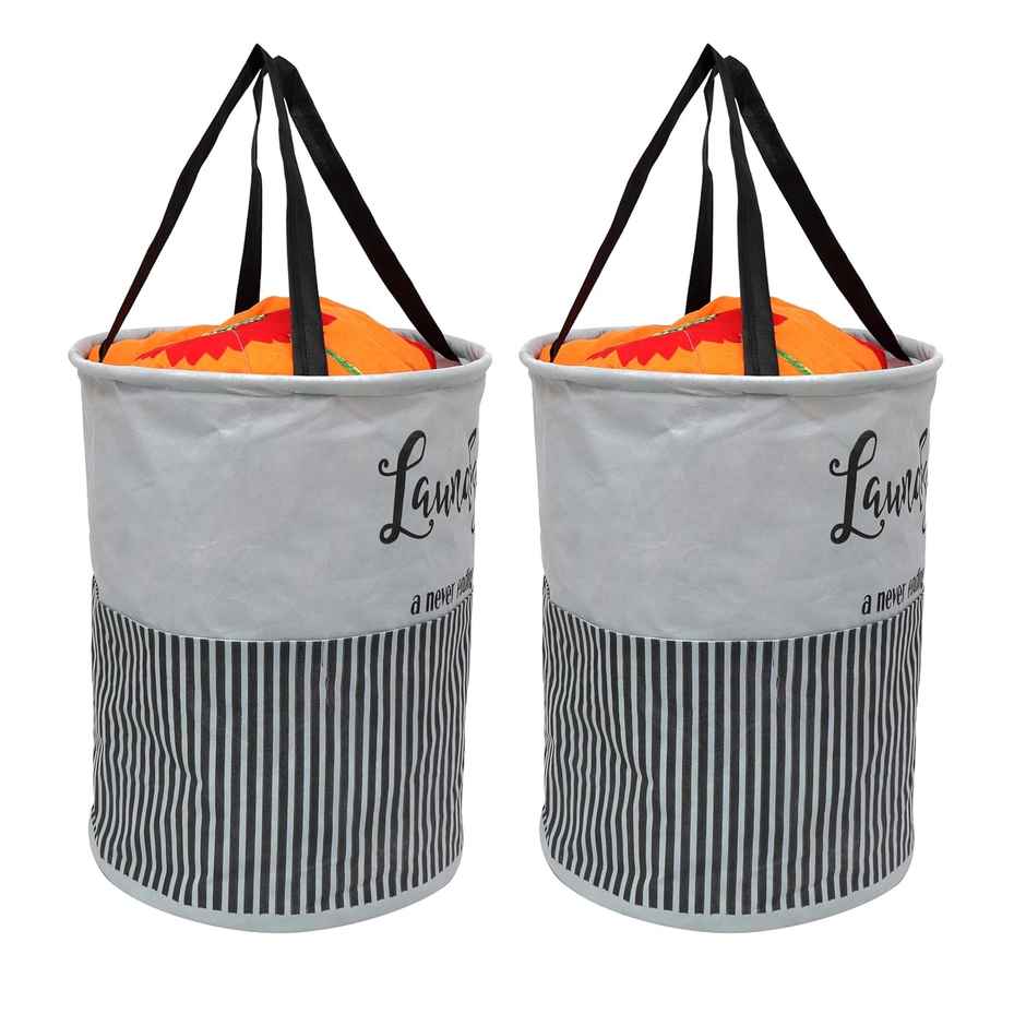 Perpetual Waterproof Laundry Cloth Basket, 2 Pcs, 45L, Foldable with Handle (Grey)
