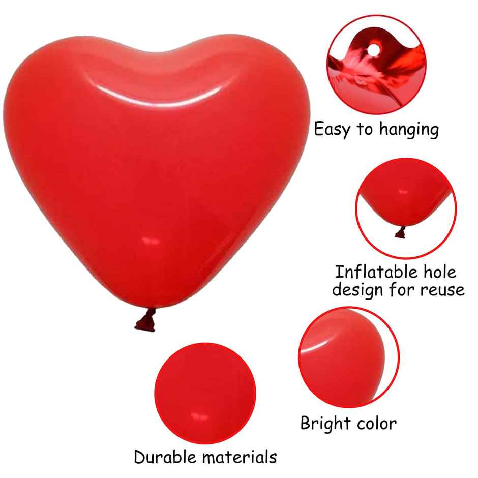 Red Heart Balloons For Decoration | Latex Heart Balloons | Pack Of 50 | Party Propz