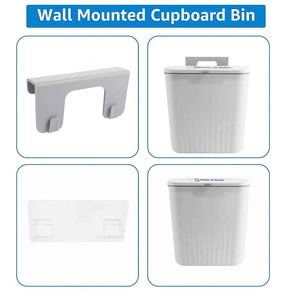 House of Quirk Plastic Hanging Trash Can with Lid Double-Sided Open Design Cabinet Door | Hanging Wall Storage Bucket for Kitchen | White