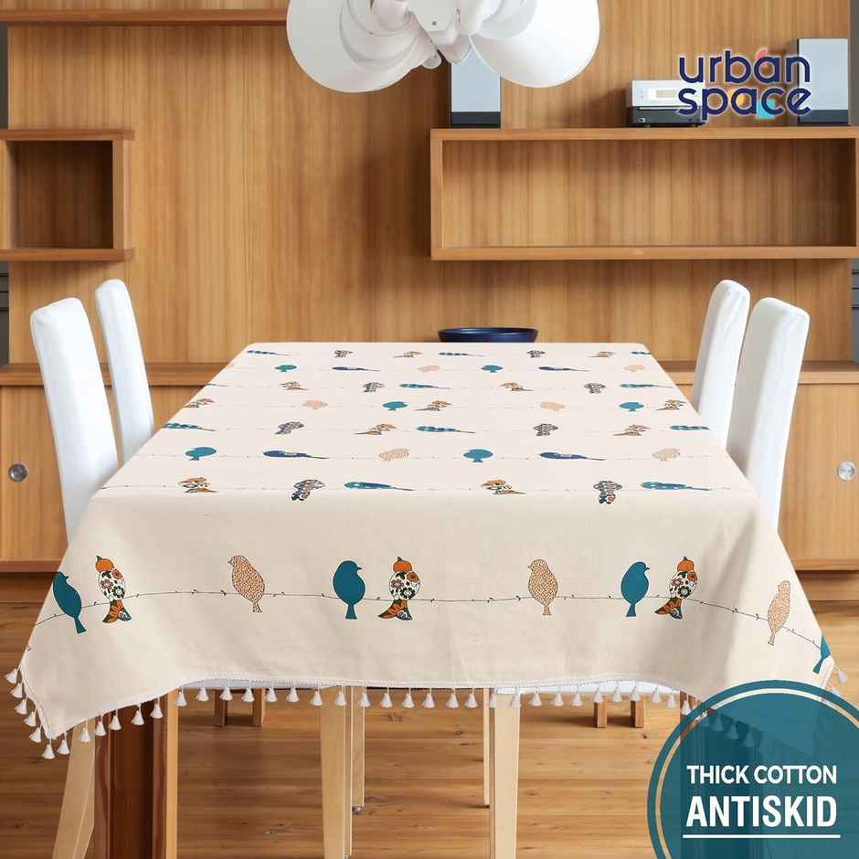 Urban Space 4 Seater Table Cover With Tassels, 52 X 72 - Humming Bird Blue